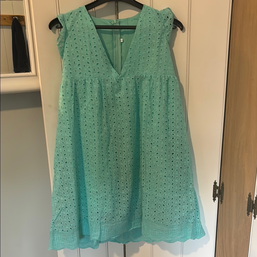 Aqua Eyelet Mini Dress